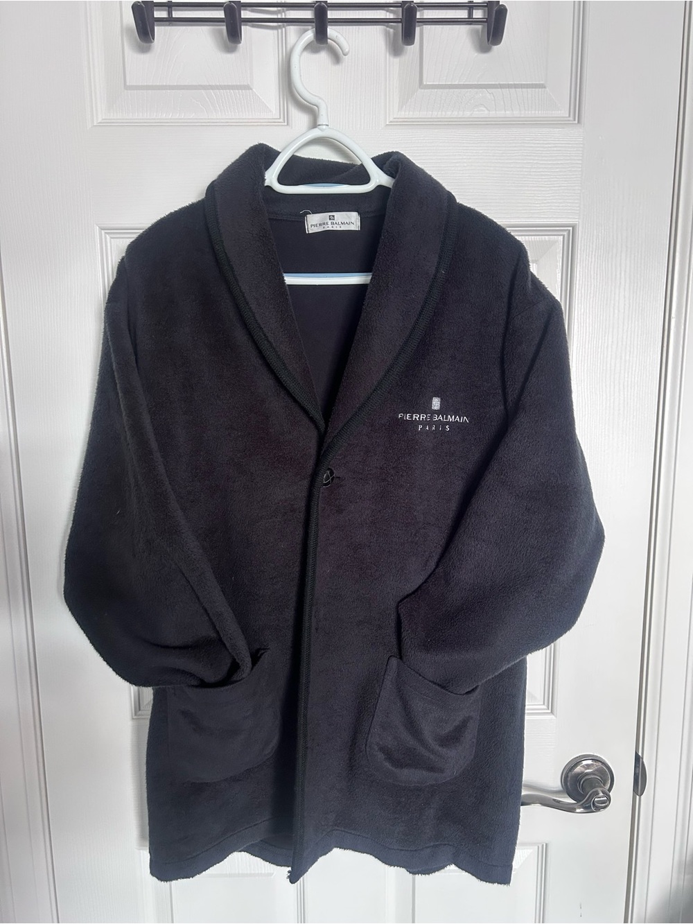 Pierre Balmain Black Shawl Collar Fleece Jacket